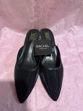 RACHEL Black Pointed Slip-On Mules
